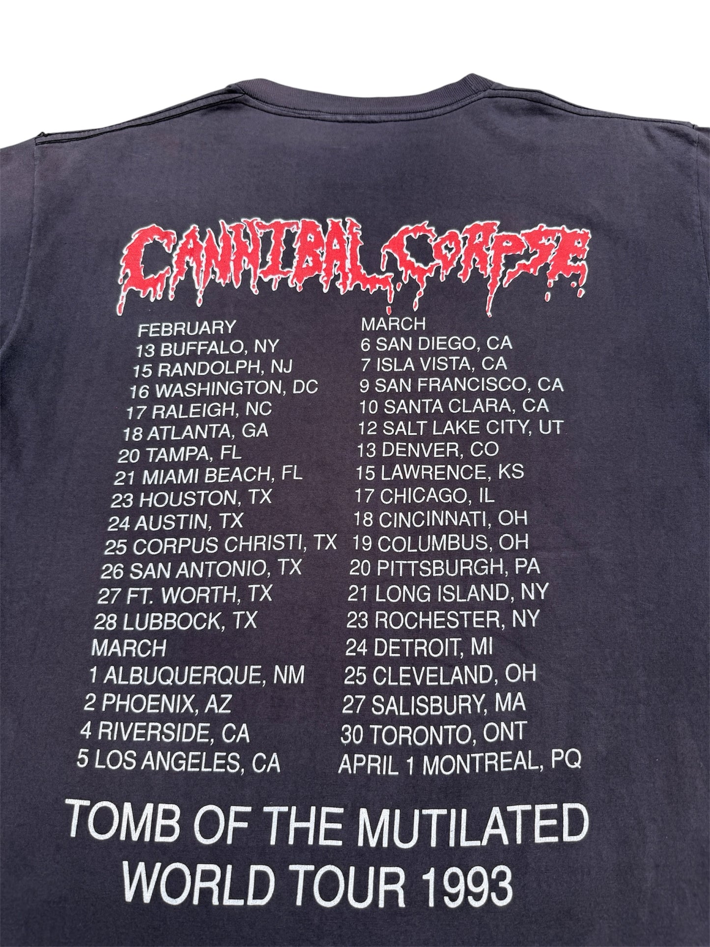 1990s Cannibal Corpse "Tomb Of The Mutilated" U.S Tour Band Tee