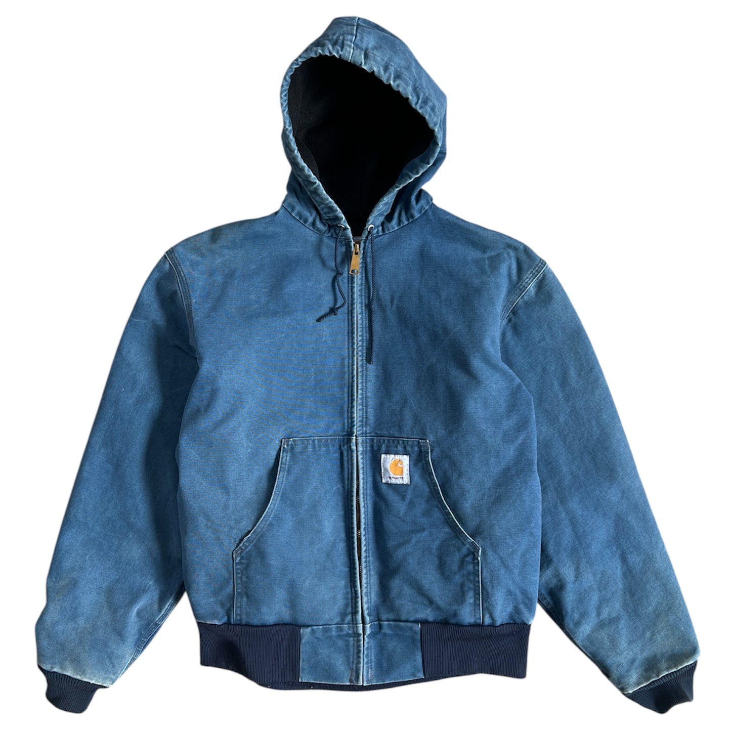 1990s Faded Carhartt Denim Blue Hooded Zip Up