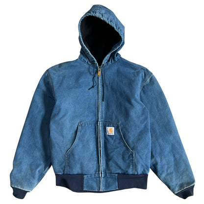 1990s Faded Carhartt Denim Blue Hooded Zip Up