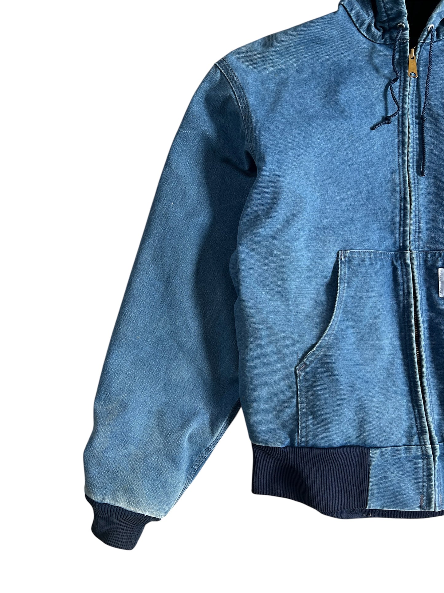 1990s Faded Carhartt Denim Blue Hooded Zip Up
