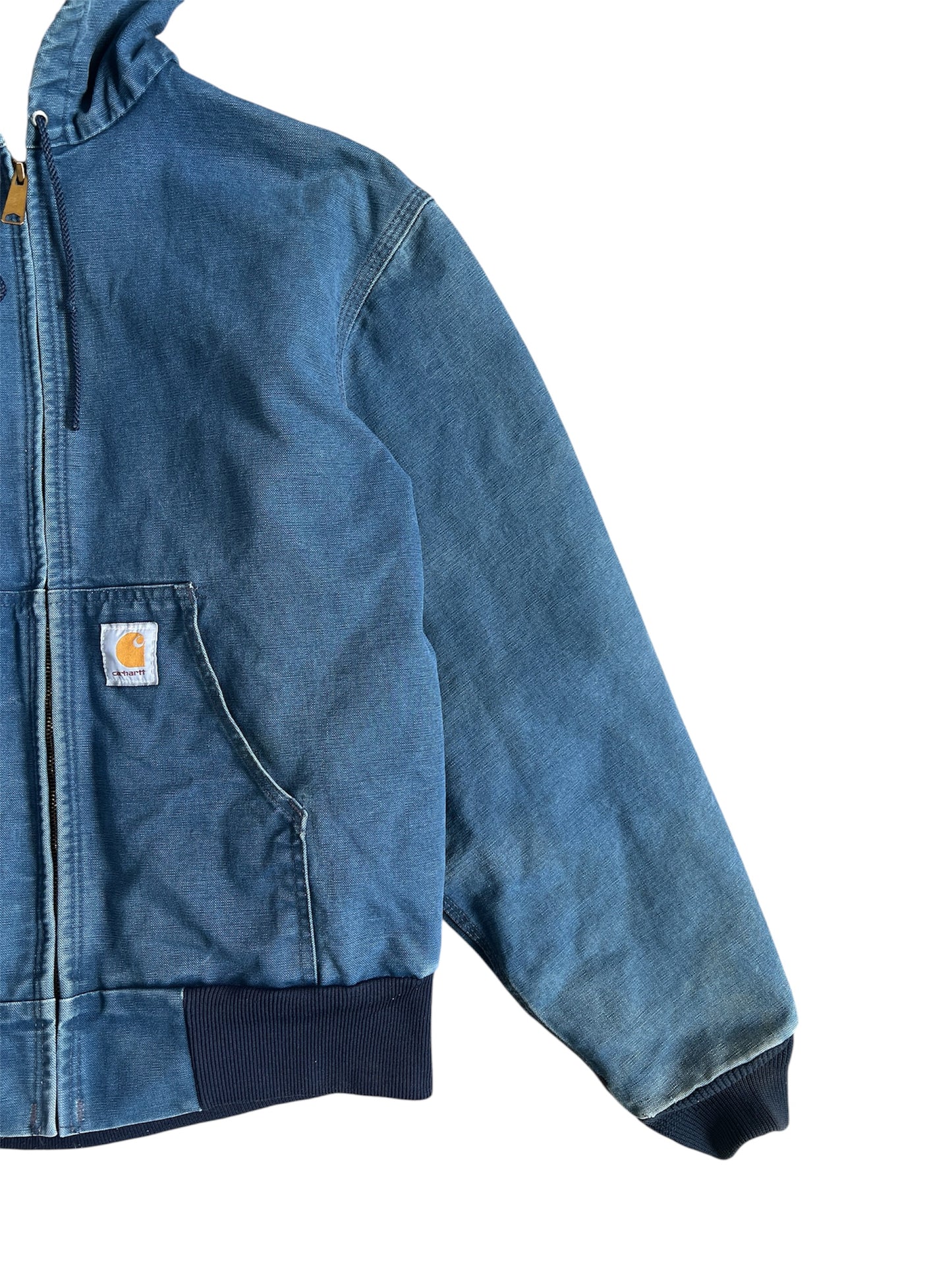 1990s Faded Carhartt Denim Blue Hooded Zip Up