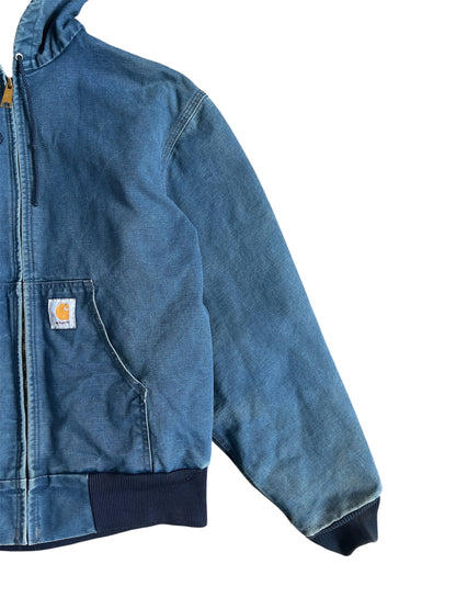 1990s Faded Carhartt Denim Blue Hooded Zip Up