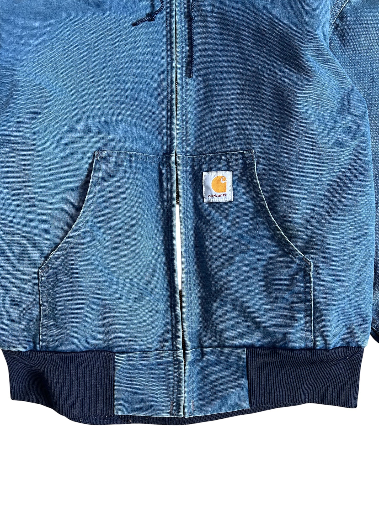1990s Faded Carhartt Denim Blue Hooded Zip Up