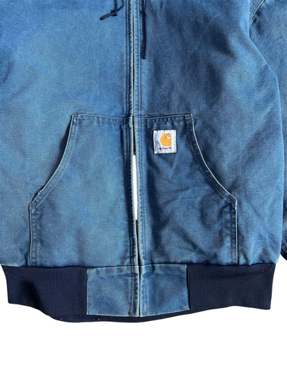 1990s Faded Carhartt Denim Blue Hooded Zip Up
