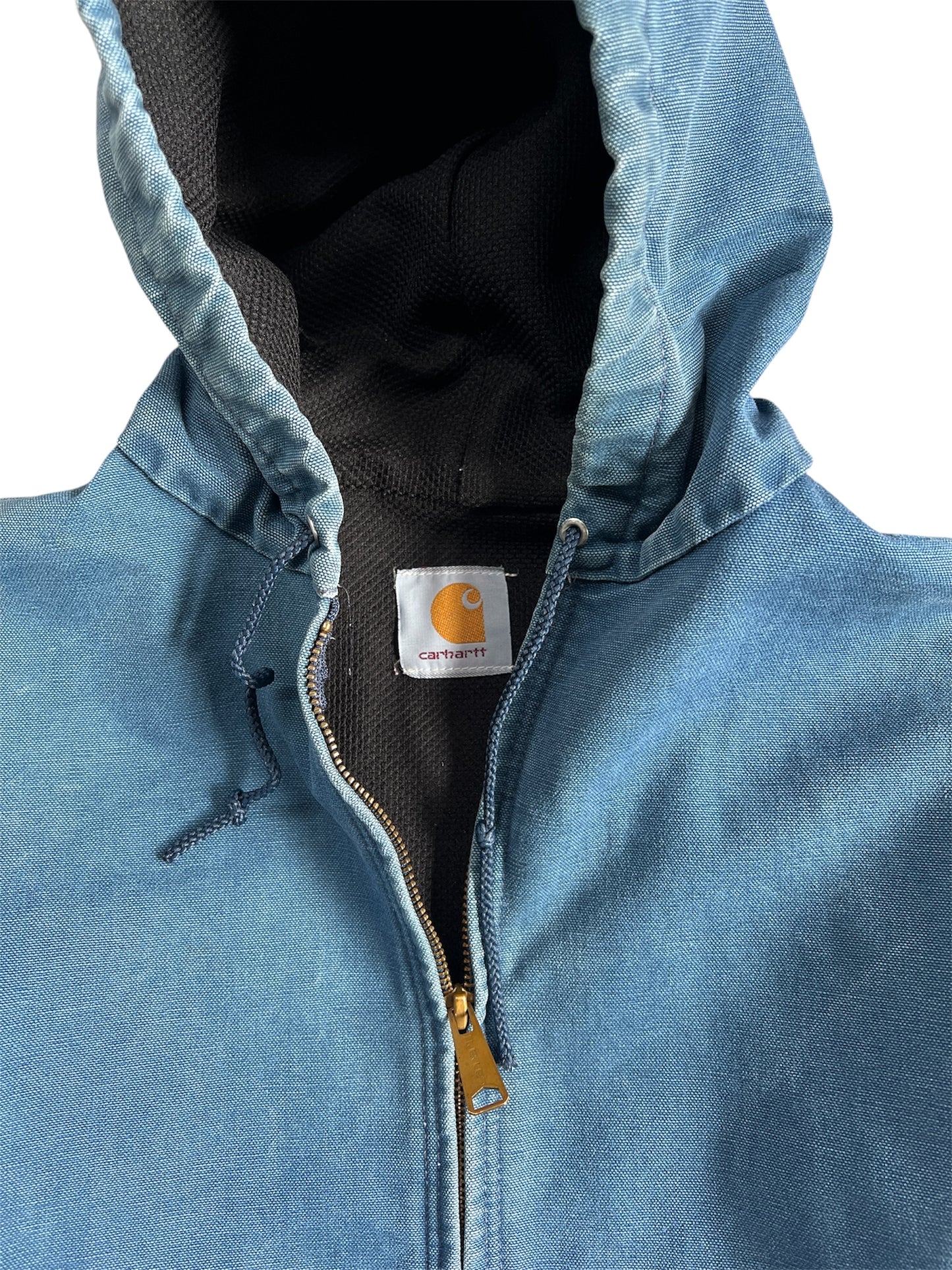 1990s Faded Carhartt Denim Blue Hooded Zip Up