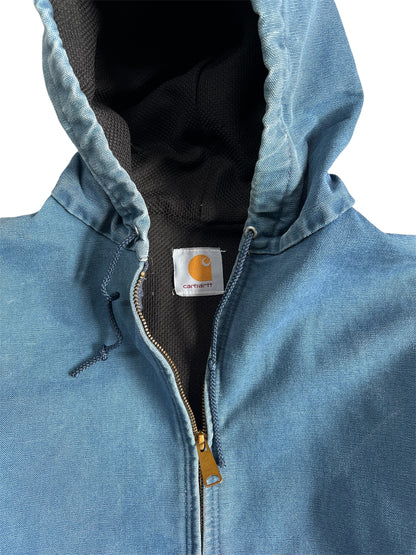 1990s Faded Carhartt Denim Blue Hooded Zip Up