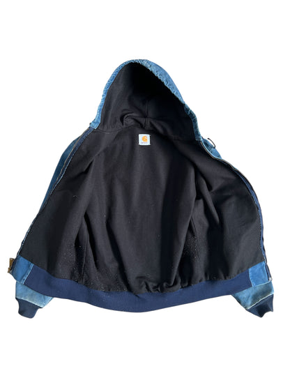 1990s Faded Carhartt Denim Blue Hooded Zip Up