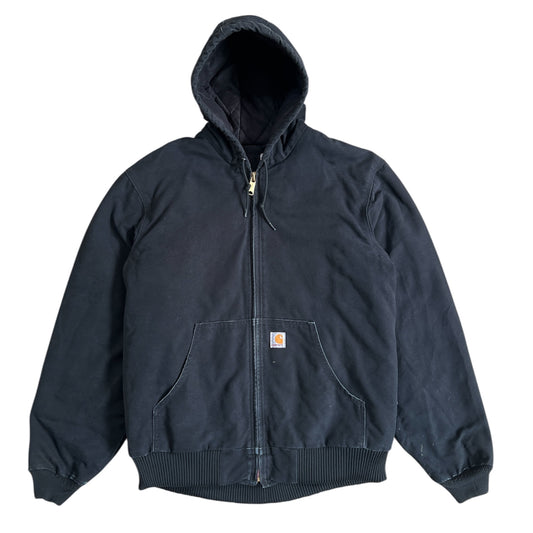 2010s Faded Carhartt Black Hooded Zip Up